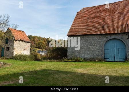 Sosoye compte au rang des Plus beaux Village de la Wallonie, ce petit Village du Condroz et de l'entite d'Anhee est traverse par la Molignee. La drais Foto Stock