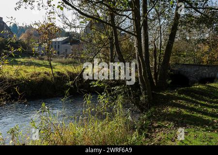 Sosoye compte au rang des Plus beaux Village de la Wallonie, ce petit Village du Condroz et de l'entite d'Anhee est traverse par la Molignee. La drais Foto Stock