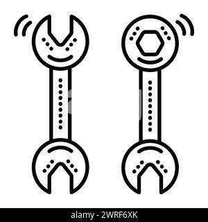 Due chiavi, icona vettoriale linea nera, pittogramma chiavi in ferro, simbolo cacciavite doppio, simbolo chiave Illustrazione Vettoriale