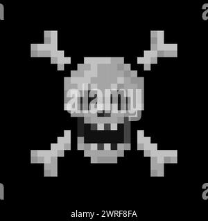 Icona grafica pixel delle ossa incrociate del cranio, illustrazione vettoriale. Design per adesivi o stampe, logo, Web e app mobile Illustrazione Vettoriale