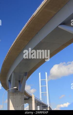 Il ponte strallato più grande della Germania collega l'isola più grande della Germania con la terraferma Foto Stock