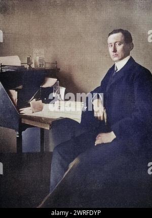 Guglielmo Marconi 1874 bis 1937 Italienischer Erfinder Aus dem Buch l'anno 1912 illustrato pubblicato Londra 1913 / Guglielmo Marconi 1874 - 1937 inventore italiano dal libro The Year 1912 Illustrated pubblicato Londra 1913, Historisch, digital restaurierte Reproduktion von einer Vorlage aus dem 19. Jahrhundert, data di registrazione non indicata, Foto Stock