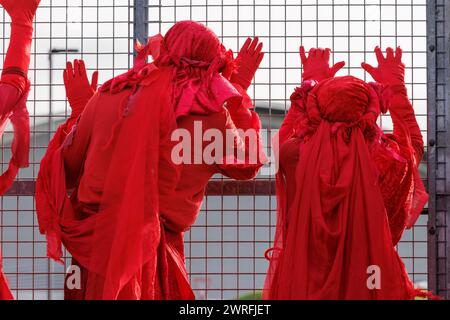 27 gennaio 2024. Aeroporto di Farnborough. "Volare verso l'estinzione" marcia e protesta contro i jet privati e l'espansione dell'aeroporto. Foto Stock