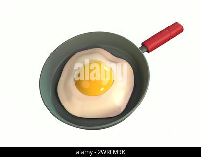 grandi uova fritte in una padella su sfondo bianco rendering 3d. Foto Stock