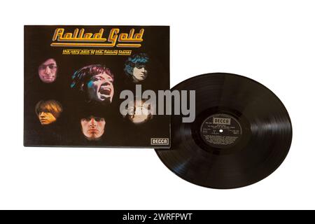 Rolling Gold il meglio dell'album in vinile Rolling Stones copertina LP isolata su sfondo bianco - 1975 Foto Stock