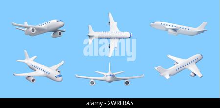 Set 3D di White Realistic Airplane Illustrazione Vettoriale
