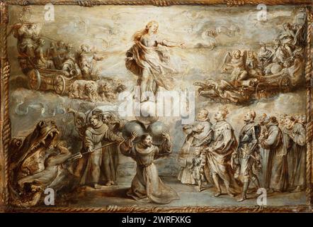 Franciscan Allegory in Honor of the Immaulate Conception 1631-1632 Peter Paul Rubens (fiammingo (attivo Italia, Anversa e Inghilterra), ketch è stato fatto per un altro artista da utilizzare come guida nella realizzazione di un'incisione (stampa)1577–1640) Foto Stock