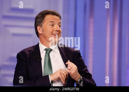 Roma, Italia. 12 marzo 2024. Matteo Renzi ospite nella trasmissione porta a porta in Rai - politica - Roma, Italia - Marted&#xec;, 12 marzo 2024 (foto Cecilia Fabiano/LaPresse)&#xa0; Matteo Renzi ospite allo show di porta a porta - politica - Roma, Italia - martedì 12 marzo 2024 (foto Cecilia Fabiano/LaPresse) credito: LaPresse/Alamy Live News Foto Stock