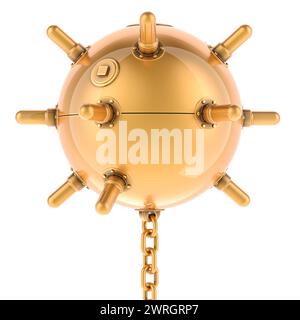 Golden Naval Mine, rendering 3D isolato su sfondo bianco Foto Stock