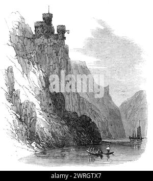 Il Reno: Rheinstein, 1864. Il nome stesso di "The Rhine" ha un suono magico, espressivo di tutto ciò che è bello e romantico. E', per eccellenza, il fiume d'Europa, lungo le cui rive sono riunite le tradizioni più amate del passato e non poco delle nostre preoccupazioni per il futuro. Come un monarca tra le acque, si muove verso l'oceano attraverso una linea orgogliosa di torri feudali e montagne ricoperte di viti, arricchite dalla sua moltitudine di ruscelli affluenti... per i turisti, chi viene a godersi le bellezze del suo paesaggio, il Reno significa praticamente quella parte del fiume che giace Foto Stock