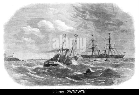 Il tender Jackal e le barche che incontreranno il piroscafo americano a Roche's Point, vicino a Queenstown [in Irlanda], 1864. "Ogni lettore dei giornali del mattino di Londra è abituato al momento a cercare alcune eccitanti notizie della guerra [civile] americana in quella colonna di grandi e brevi paragrafi che si intitolano "by Electric and International Telegraph, via Roche's Point", con il nome, forse, di uno dei piroscafi Cunard, che potrebbe essere a metà strada su St. George's Channel, in viaggio per Liverpool, nel momento in cui questa intelligenza incontra l'occhio del lettore. L'abbiamo fatto Foto Stock