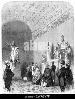 Il Principe e la Principessa di Galles al Museo Thorwaldsen, Copenhagen, 1864. Il futuro re Edoardo VII e la regina Alessandra ispezionano '...le opere del grande scultore danese, Thorwaldsen... Il contenuto dell'edificio... è diviso in due parti: La prima consiste in pezzi di scultura effettivamente cesellati da Thorwaldsen, o copie in marmo o intonaco delle sue opere; la seconda è la collezione di oggetti di arte antica e moderna che ha accumulato durante la sua vita. Un'idea della portata del Museo può essere ricavata dal fatto che, indipendentemente dai calchi in gesso, esso include Foto Stock