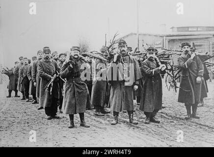 Prigionieri, che portano legna, Zossen, tra il 1914 e il 1915. Prigionieri che trasportano rami nel campo di prigionia Zossen, Wu&#xa8;nsdorf, Zossen, Germania, durante la prima guerra mondiale Foto Stock