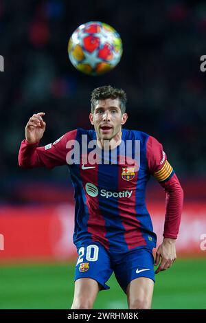 Barcellona, ESP. 12 marzo 2024. FC BARCELONA vs SSC NAPOLI 12 marzo 2024 Sergi Roberto (20) del FC Barcelona durante la partita di calcio corrispondente al turno di 16 della Champions League tra FC Barcelona e SSC Napoli allo Stadio Olimpico Lluis Companys di Montjuic a Barcellona, Spagna. Crediti: Rosdemora/Alamy Live News Foto Stock