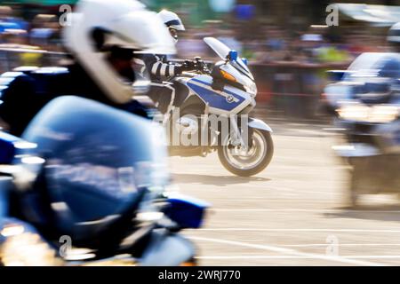 Agenti di polizia di Berlino dello squadrone motociclistico durante un giro in colonna al giorno di apertura della polizia di Berlino, 11/09/2016 Foto Stock