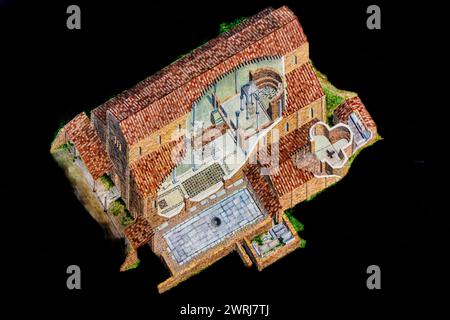 Disegno di ricostruzione, scavi archeologici di epoca paleocristiana e romana, Basilica Paleocristiana sotto la cattedrale Concordia Foto Stock