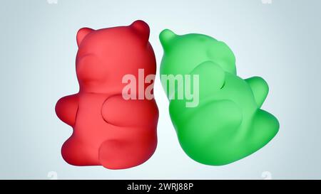 rendering 3d di orsi gommosi caramellati su sfondo bianco Foto Stock