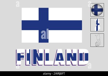 Mappa e bandiera della Finlandia nell'illustrazione vettoriale Illustrazione Vettoriale