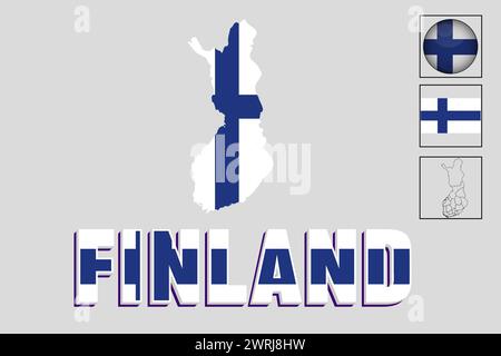 Mappa e bandiera della Finlandia nell'illustrazione vettoriale Illustrazione Vettoriale