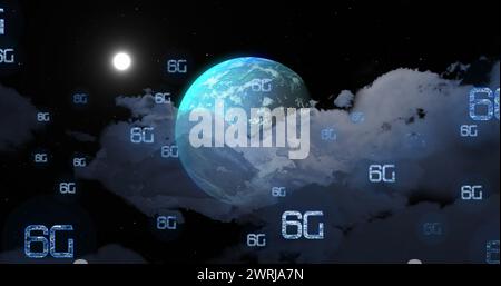 Immagine di una rete di 6g di testo su globo Foto Stock