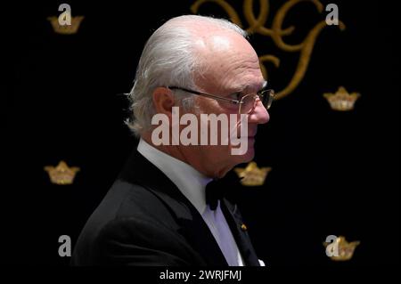 Città del Messico, Messico. 12 marzo 2024. 12 marzo 2024, città del Messico, Messico: Re svedese Carl XVI Gustaf durante un banchetto il primo giorno della visita dello Stato svedese in Messico al Palazzo Nazionale. Il 12 marzo 2024 a città del Messico, Messico. (Foto di Carlos Tischler/ Eyepix Group/ABACAPRESS.COM) credito: Abaca Press/Alamy Live News Foto Stock