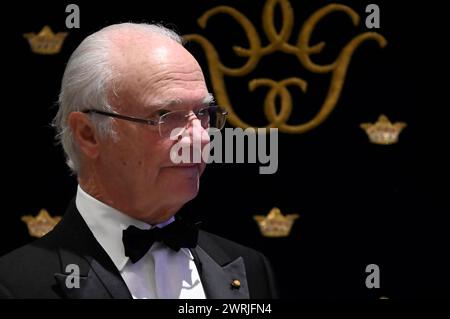 Città del Messico, Messico. 12 marzo 2024. 12 marzo 2024, città del Messico, Messico: Re svedese Carl XVI Gustaf durante un banchetto il primo giorno della visita dello Stato svedese in Messico al Palazzo Nazionale. Il 12 marzo 2024 a città del Messico, Messico. (Foto di Carlos Tischler/ Eyepix Group/ABACAPRESS.COM) credito: Abaca Press/Alamy Live News Foto Stock