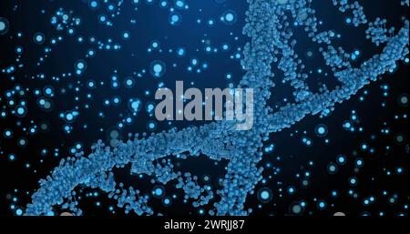 Immagine del dna su punti blu su sfondo blu Foto Stock