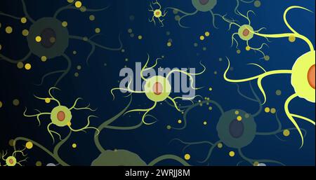 Immagine di puntini su celle verdi su sfondo blu Foto Stock