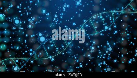 Immagine del dna su punti su sfondo blu Foto Stock