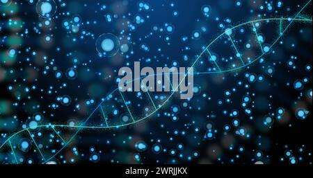 Immagine del dna su punti su sfondo blu Foto Stock