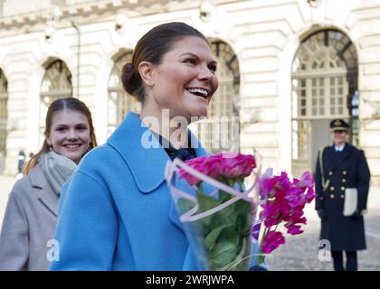 STOCCOLMA, SVEZIA - 12 MARZO 2024: La Principessa Vittoria di Svezia celebra il Name Day al Palazzo reale Foto Stock