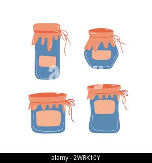 Set illustrazioni vaschette di vetro. Carini vasi isolati su sfondo bianco. Illustrazione Vettoriale