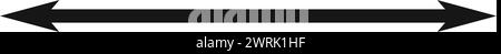 Icona a doppia freccia. Freccia orizzontale dritta lunga con puntatori a due lati. Simbolo di larghezza nero o simbolo est e ovest isolato su sfondo bianco. Illustrazione grafica vettoriale. Illustrazione Vettoriale