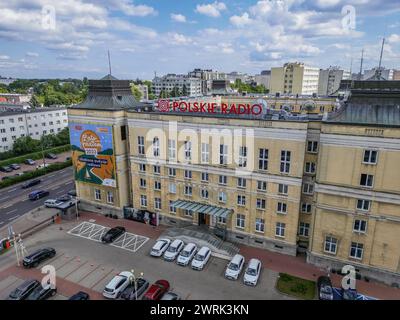 Sede centrale di Polskie radio - radio polacca, ente nazionale statale di radiodiffusione finanziato con fondi pubblici a Varsavia, Polonia Foto Stock