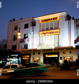 Cinéma Rif Tangeri (Marocco) di notte Foto Stock