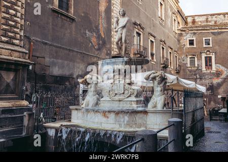 Fontana di Amenano a Catania, città sull'isola di Sicilia, Italia Foto Stock