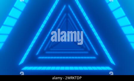 Futuristico Tunnel del Triangolo Blu luminoso Foto Stock
