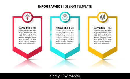 Modello infografico con icone e 3 opzioni o passaggi. Striscioni in piedi. Può essere utilizzato per il layout del flusso di lavoro, il diagramma, il webdesign. Illustrazione vettoriale Illustrazione Vettoriale