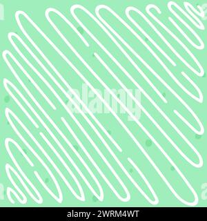 colorata linea squiggle, colore verde, motivo bianco. Sfondo con stampa creativa e minimalista per bambini. design alla moda con linee di base irregolari. Illustrazione Vettoriale