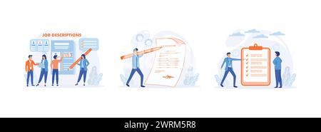 Ricerca processo. Descrizione del lavoro. qualifiche e requisiti per le posizioni lavorative. Descrizione del lavoro Imposta illustrazione moderna vettoriale piatta Illustrazione Vettoriale