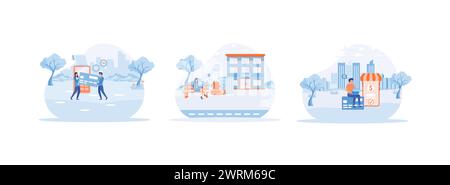 Bonifico bancario elettronico.pagamento in contanti con banconote. Pagamento tramite trasferimento online. Illustrazione moderna del vettore vettoriale piatto con 2 impostazioni di pagamento online Illustrazione Vettoriale