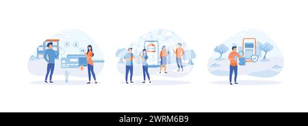 Mobile banking. contabilità e online banking. Pagamenti mobili online e servizi bancari. Internet Banking 2 Set Flat Vector illustrazione moderna Illustrazione Vettoriale