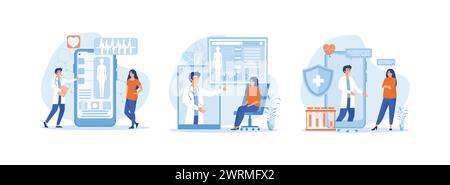 Consulenza medica online e concetto di tecnologia, servizio o piattaforma online di Medicina, videochiamata del medico sullo schermo dello smartphone. Co. Medico online Illustrazione Vettoriale
