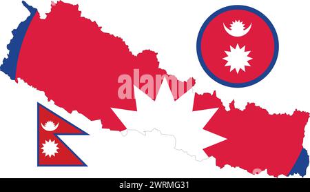 Mappa e bandiera del Nepal Illustrazione Vettoriale