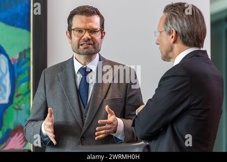 Marco Buschmann (FDP), Ministro federale della giustizia, in occasione di una riunione del Gabinetto federale il 13 marzo 2024 presso la Cancelleria federale di Berlino. Bundesjustify zminister Marco Buschmann (FDP) bei einer Sitzung des Bundeskabinetts am 13.03.24 im Bundeskanzleramt Berlin. Foto Stock