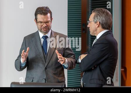 Marco Buschmann (FDP), Ministro federale della giustizia, in occasione di una riunione del Gabinetto federale il 13 marzo 2024 presso la Cancelleria federale di Berlino. Bundesjustify zminister Marco Buschmann (FDP) bei einer Sitzung des Bundeskabinetts am 13.03.24 im Bundeskanzleramt Berlin. Foto Stock