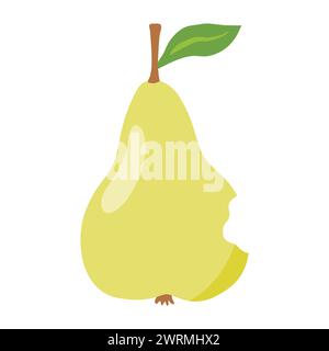 Pera fresca con foglia, zigrinata da un lato da caterpillar o insetto, illustrazione vettoriale Illustrazione Vettoriale