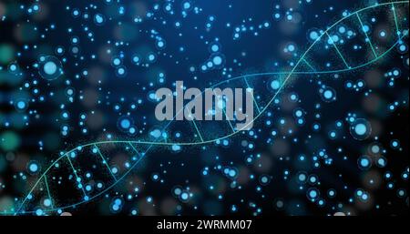 Immagine del dna su punti su sfondo blu Foto Stock