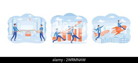Spirito di concorrenza imprenditoriale nel business, imprenditore vettoriale competitivo con business sul grafico target, leadership per vincere la concorrenza aziendale. BU Illustrazione Vettoriale