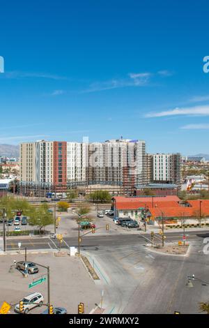 Veduta aerea della nuova costruzione dietro la stazione ferroviaria nella 6a e Toole area di Tucson, Arizona Foto Stock